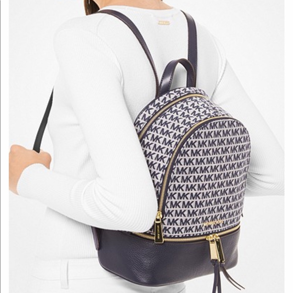 MK Rhea Medium Logo Jacquard Backpack